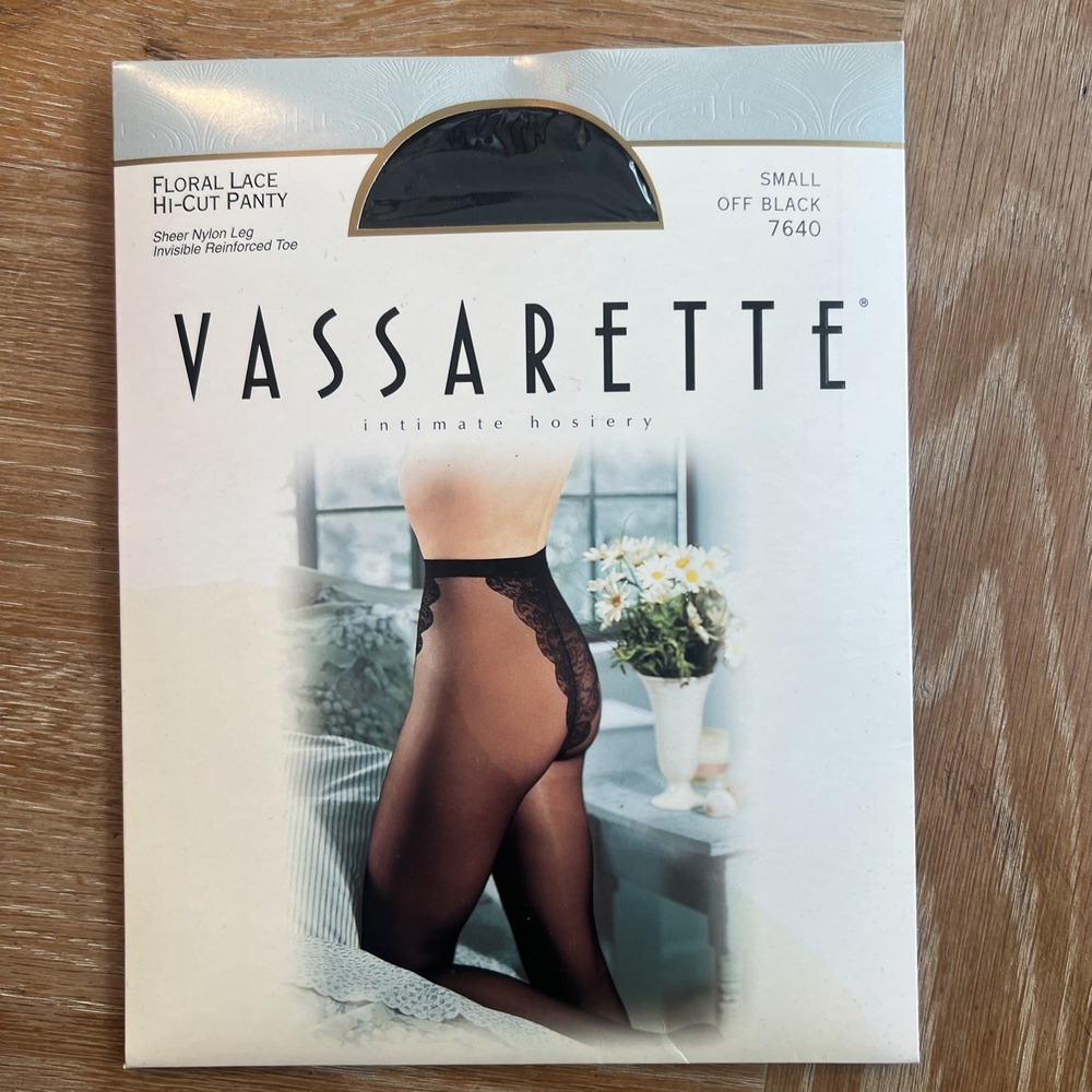 New Vtg Vassarette Floral Lace Hi-Cut Panty Hosiery Black Womens Small #7640